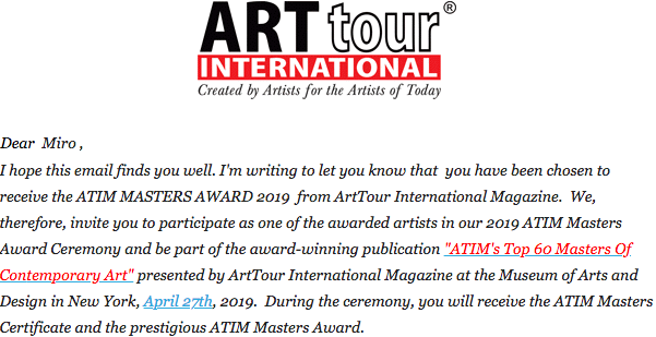 ArtTourInternational Top 60 Invitation for Miro Avrahami